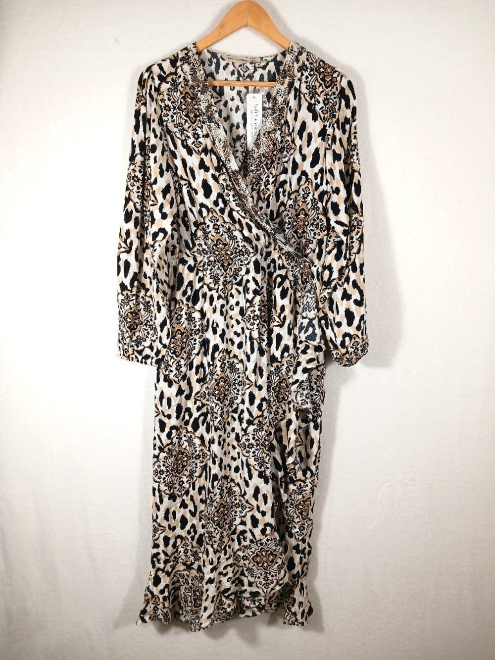 NWT Soft Surroundings Faux Wrap Animal Print/Medallion Print Midi Dress Size Med